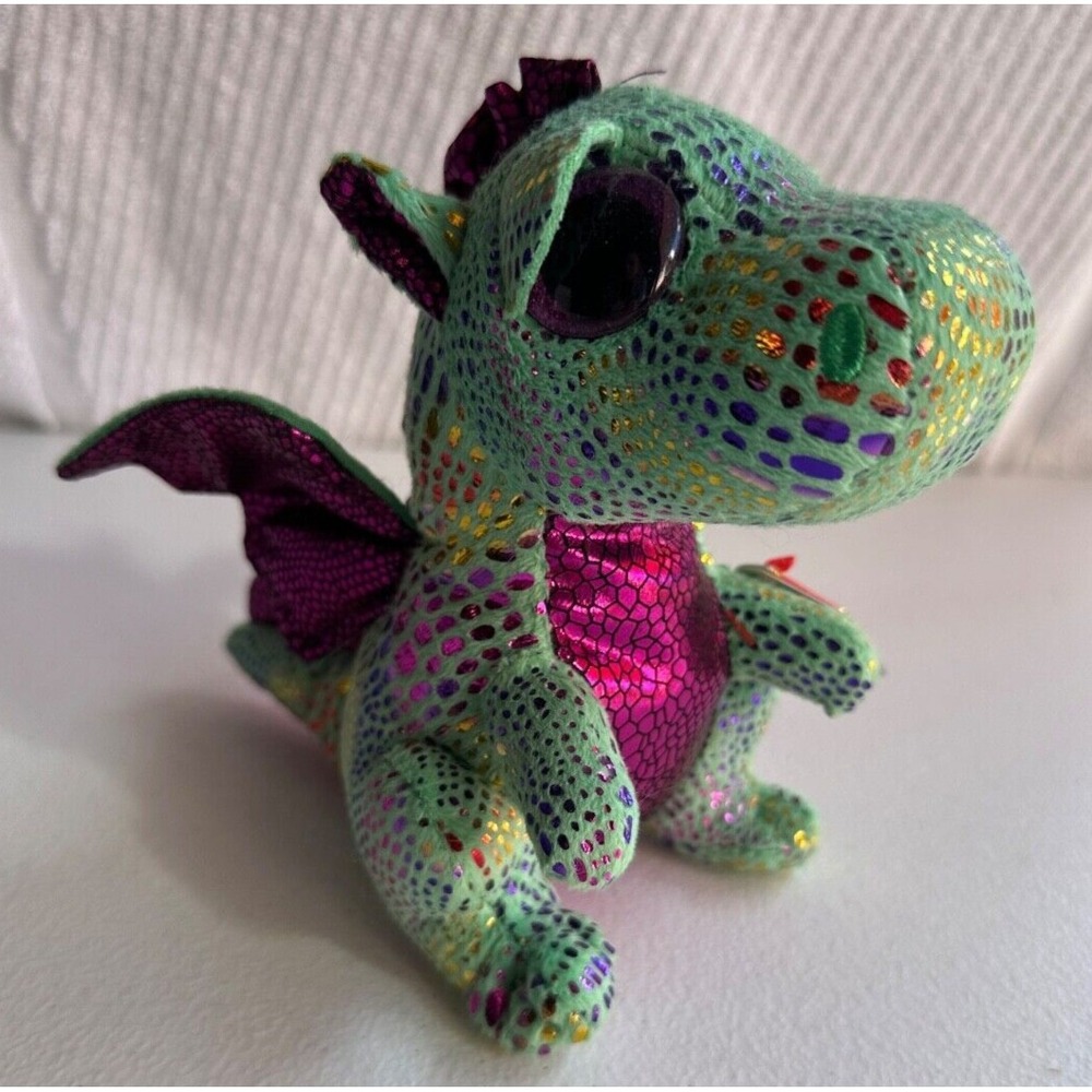 Ty Beanie Boos CINDER Green Dragon 6" NEW Tags Plush Stuffed Animal Toy Irid